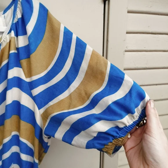 The Good Journey Short Sleeve Striped Mini Dress Blue and Yellow Size 12 - Picture 5 of 8